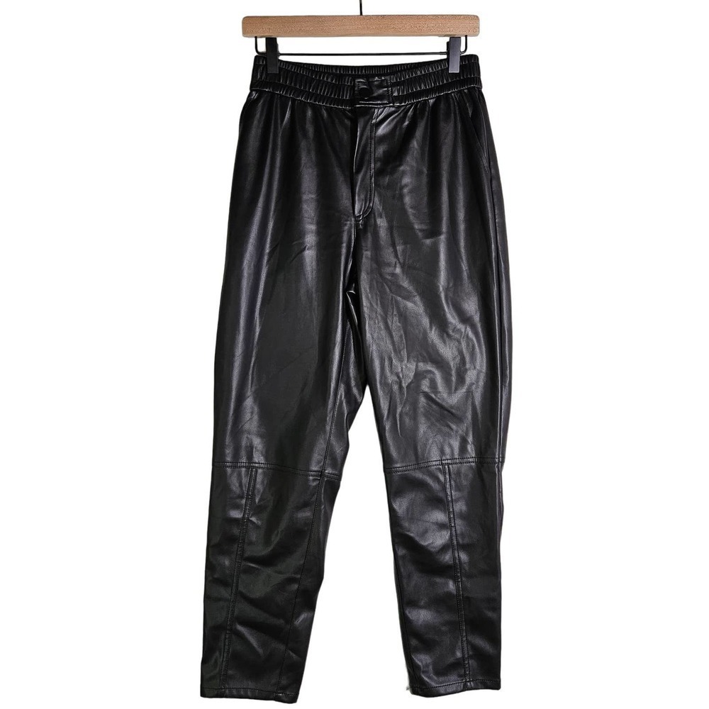 Current Air Vegan Leather Pants Sz S Black Paneled Tapered Elastic Waist‎ Anthro